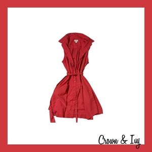 Crown & Ivy Sleeveless Pink Button-Front Shirt Dress with Tie Waist